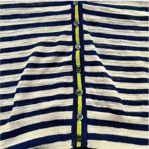 J. Crew Cardigan Striped Sweater | Navy, White, Lime Green | XS - Picture 3 of 7